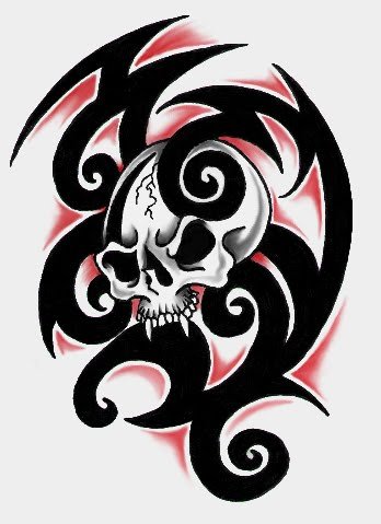 Latest Black Skull Tribal Tattoo Design