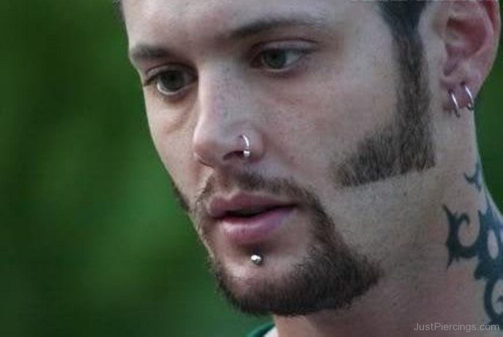 Left Nostril And Chin Piercing For Men