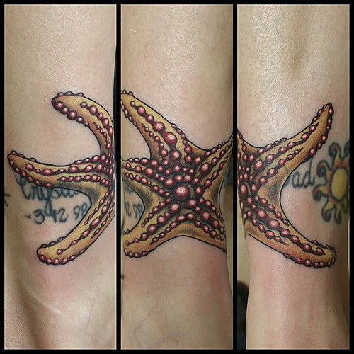 Lovely Starfish With Sun Tattoo On Ankle
