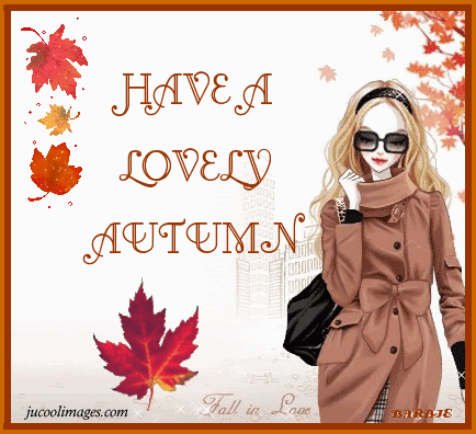 Magnificent Girl Wishing You Have A Lovely Autumn Fallen Maple Leaves Picture