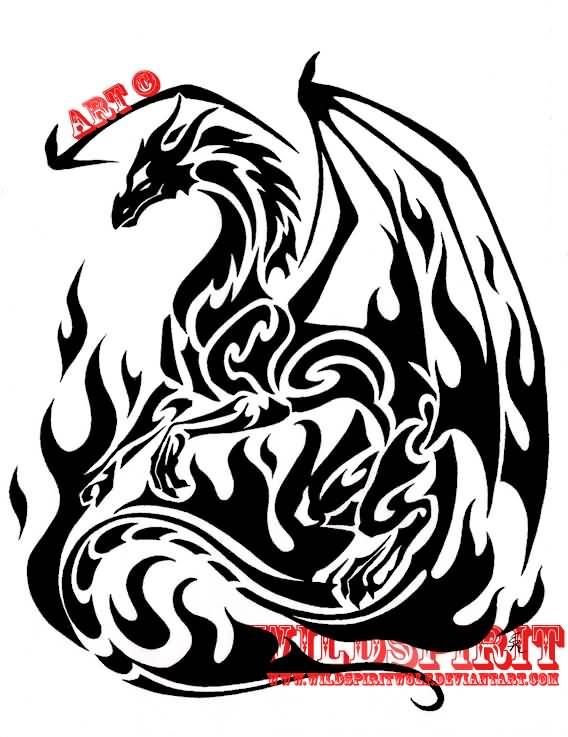 Magnificent Tribal Flame Dragon Tattoo Design
