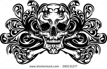 Magnificent Tribal Skull With Crossed Bones Tattoo Design