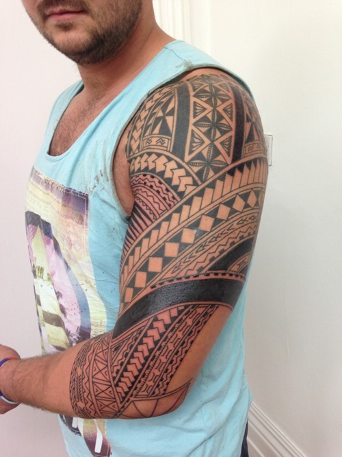 Man Left Sleeve Samoan Tattoo