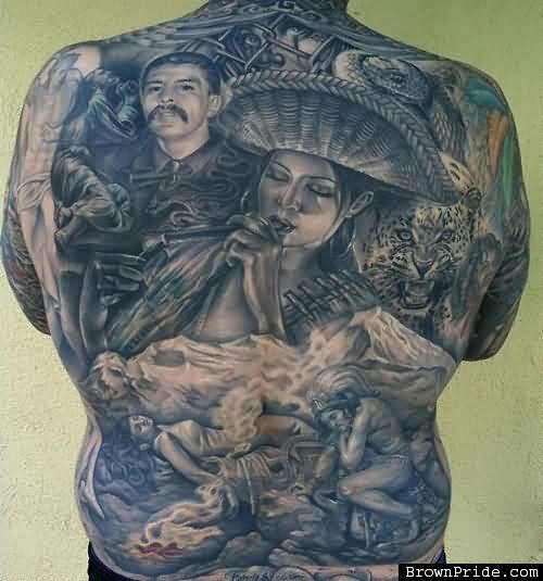 Mexican Chicano Tattoo On Man Full Back