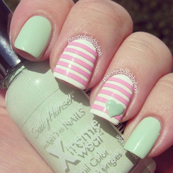 Mint Green And Light Pink Pastel Nail Art Design