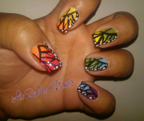 Multicolor Butterfly Wings Nail Art Design