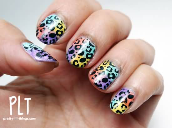 Multicolor Nails With Leopard Print Nail Art