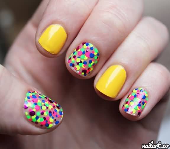 Multicolor Neon Polka Dots Nail Art Design Idea