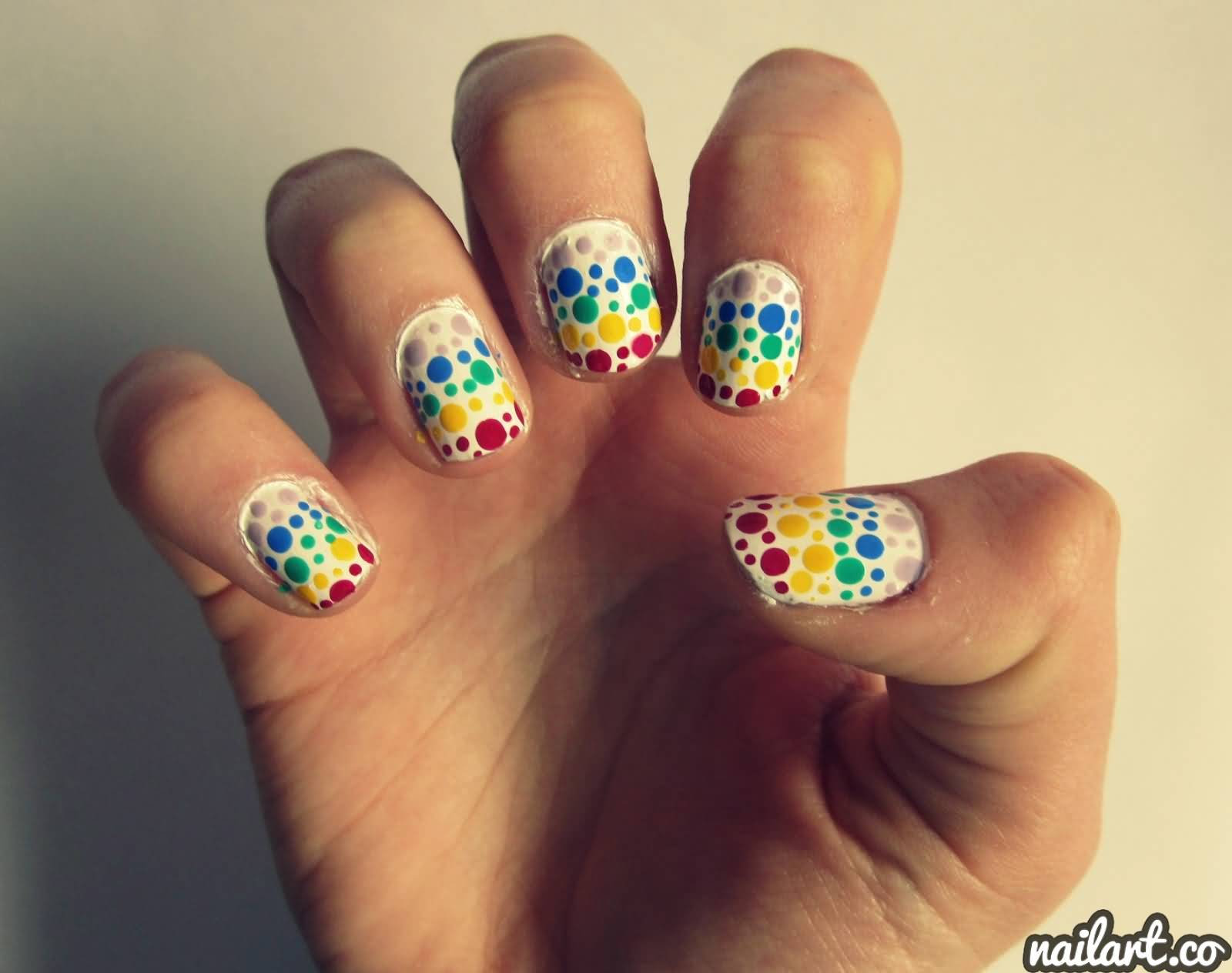 Multicolor Polka Dots Nail Art Design Idea