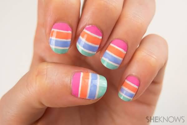 Multicolor Stripes Nail Art Design