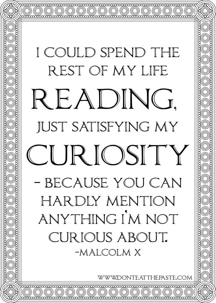 I could spend the rest of my life reading, just satisfying my curiosity - because you can hardly mention anything I'm not curious about. - Malcolm X