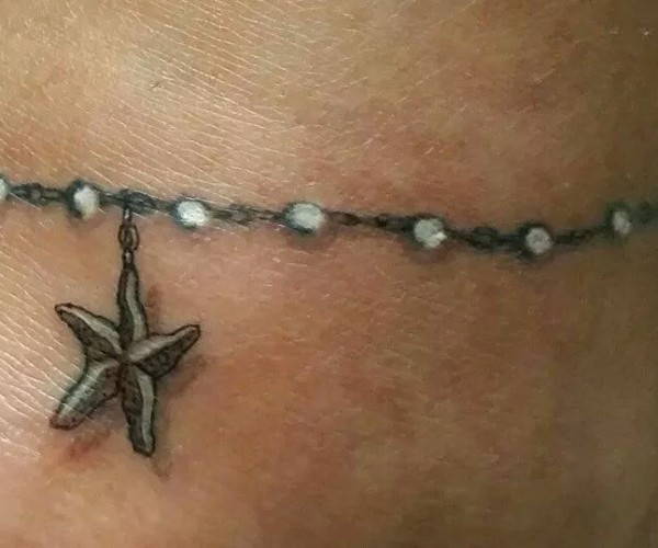 Nice 3D Black And Grey Starfish Necklace Tattoo