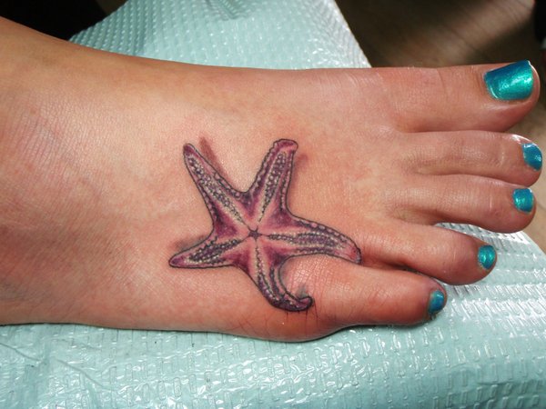 Nice 3D Starfish Tattoo On Foot