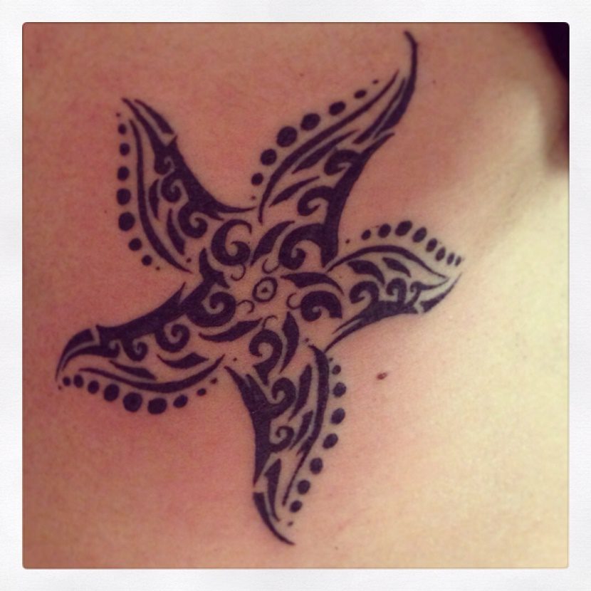 Nice Black Tribal Starfish Tattoo Idea