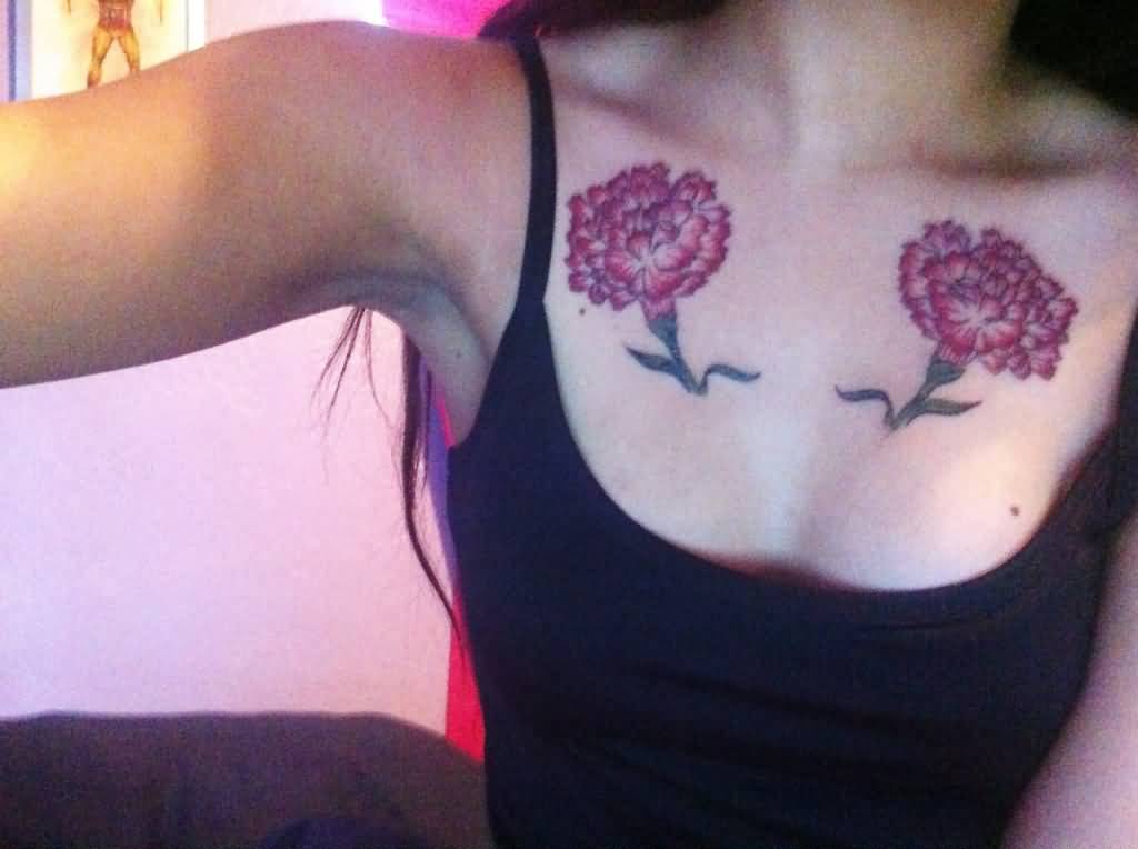 Nice Flowers Clavicle Tattoo