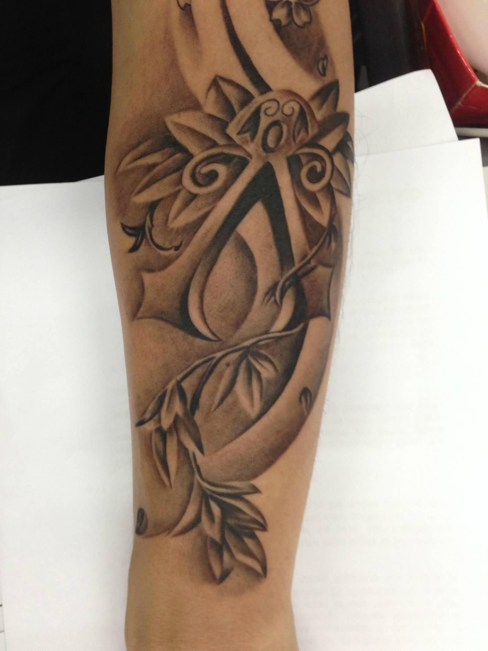 Nice Grey Ink Assassins Creed Tattoo On Sleeve