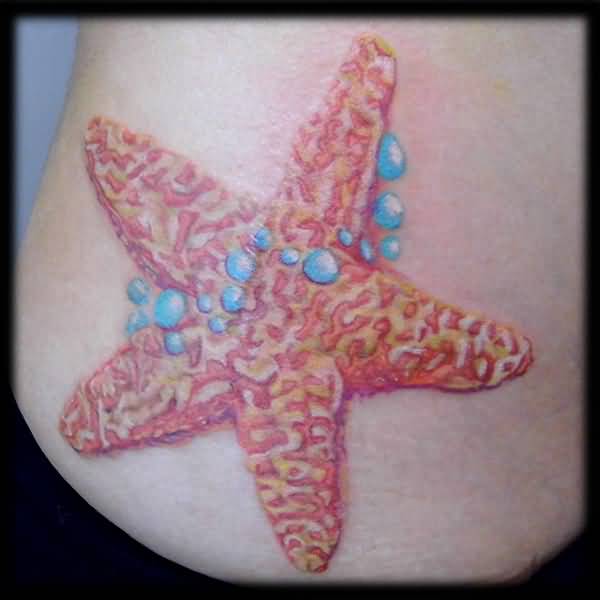 Nice Large Starfish With Drops Of Water Tattoo