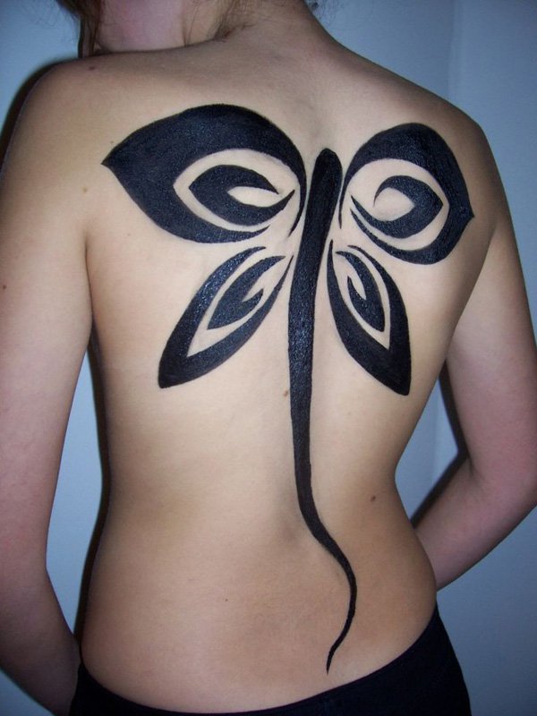 Nice Large Tribal Butterfly Tattoo On Full Back For Girls