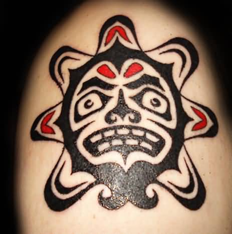 Nice Pacific Northwest Coast Native Tribal Sun Face Tattoo