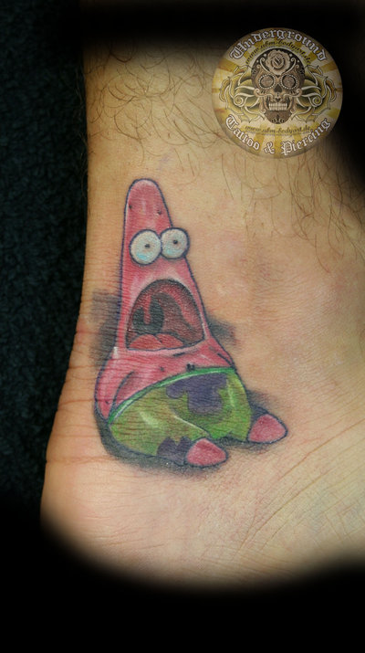 Nice Scared Patrick Starfish Tattoo On Foot