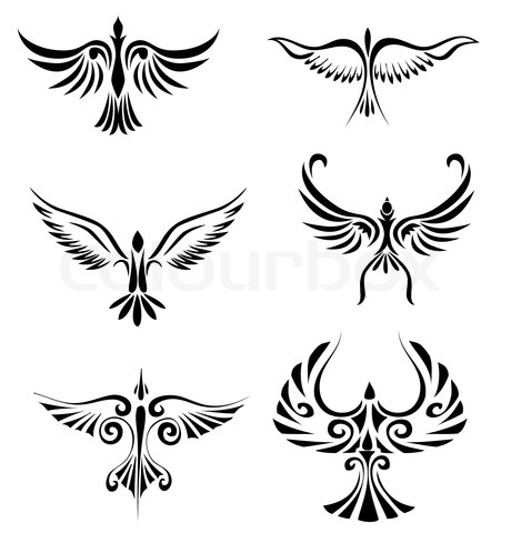 Nice Tribal Bird Tattoo Designs Set