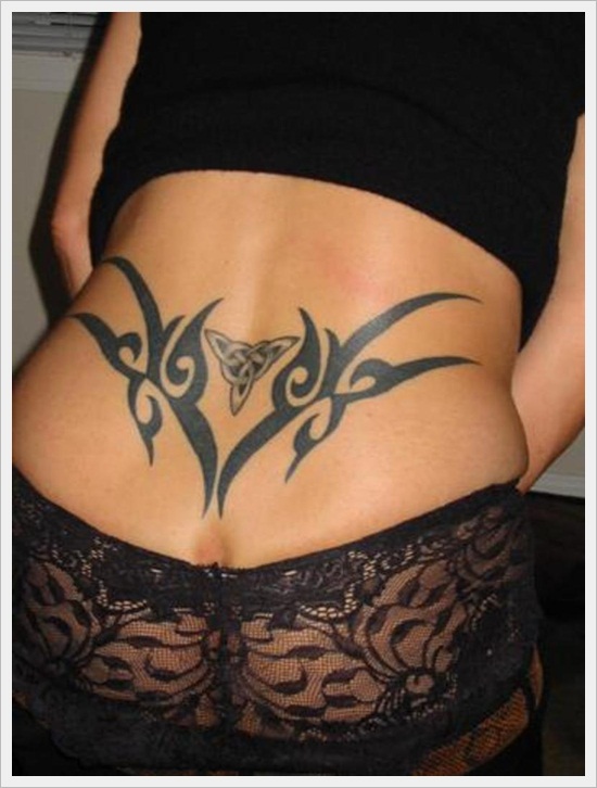Nice Tribal Design With Celtic Tattoo On Lower Back