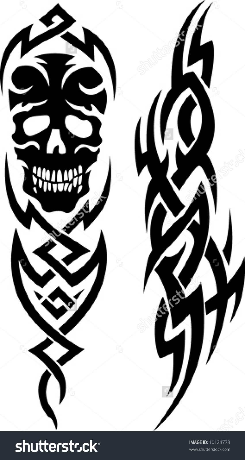 Nice Tribal Skull With Design Tattoo Sample