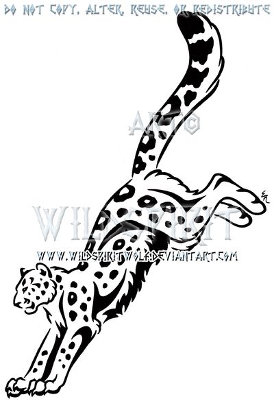 Nice Tribal Snow Leopard Jumping Tattoo Design