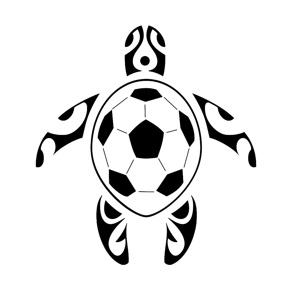 Nice Tribal Turtle Having Soccer Ball On Body Tattoo Stencil
