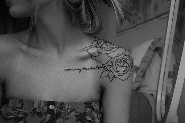 Outline Rose Flowers Clavicle Tattoo