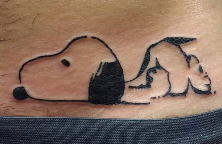 Outline Snoopy Tattoo On Lower Back
