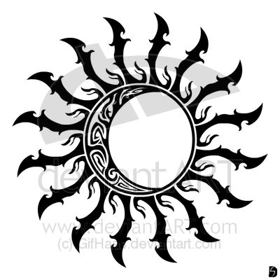 Outstanding Tribal Sun And Half Moon Tattoo Sample