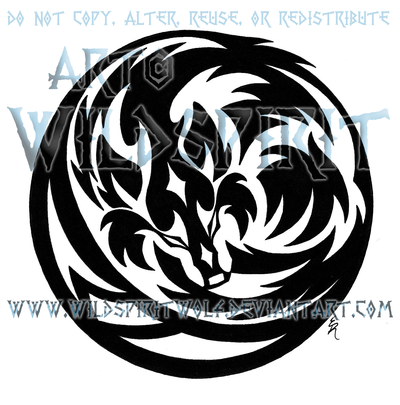 Outstanding Tribal Wolf In Moon Tattoo Design By WildSpiritWolf