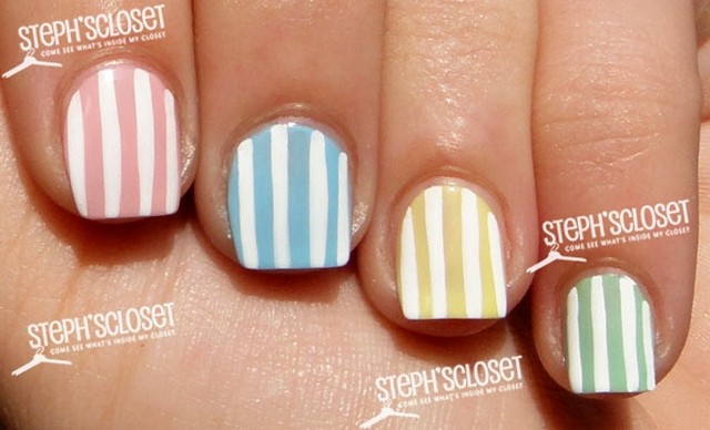 Pastel Striped Nail Art Design Idea