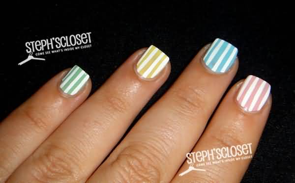 Pastel Stripes Design Nail Art