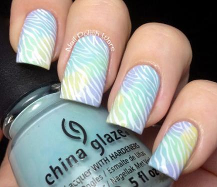Pastel Zebra Stripes Nail Art Design