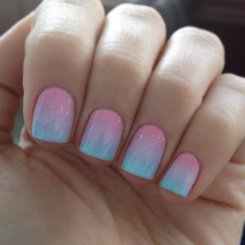 Pink And Blue Ombre Pastel Nail Art For Spring