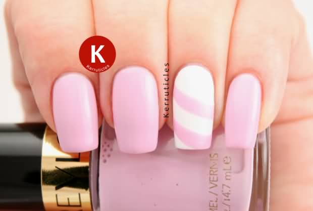 Pink And White Stripes Pastel Nail Art