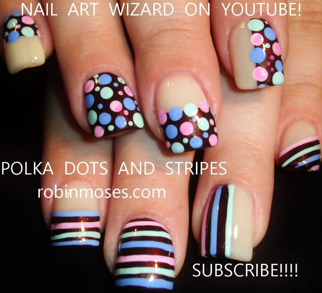 Polka Dots And Stripes Design Nail Art