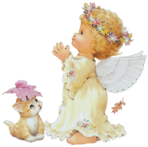 Praying Angel With Kitten Glitter Picture