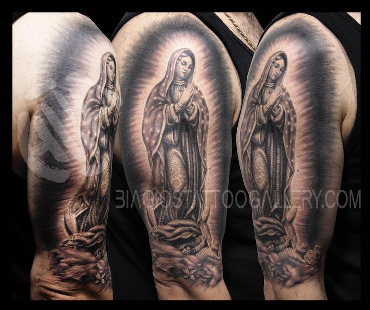 Praying Virgin Mary Catholic Tattoo On Half Sleeve