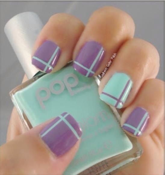 Purple And Mint Pastel Nail Art
