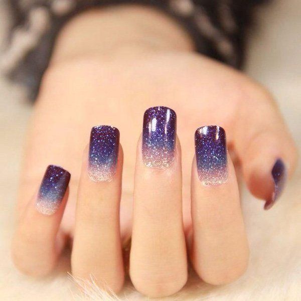 Purple Glitter Pastel Nail Art Design
