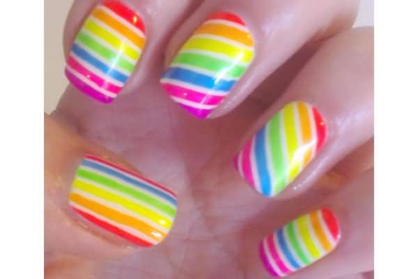Rainbow Stripes Nail Art Design Idea