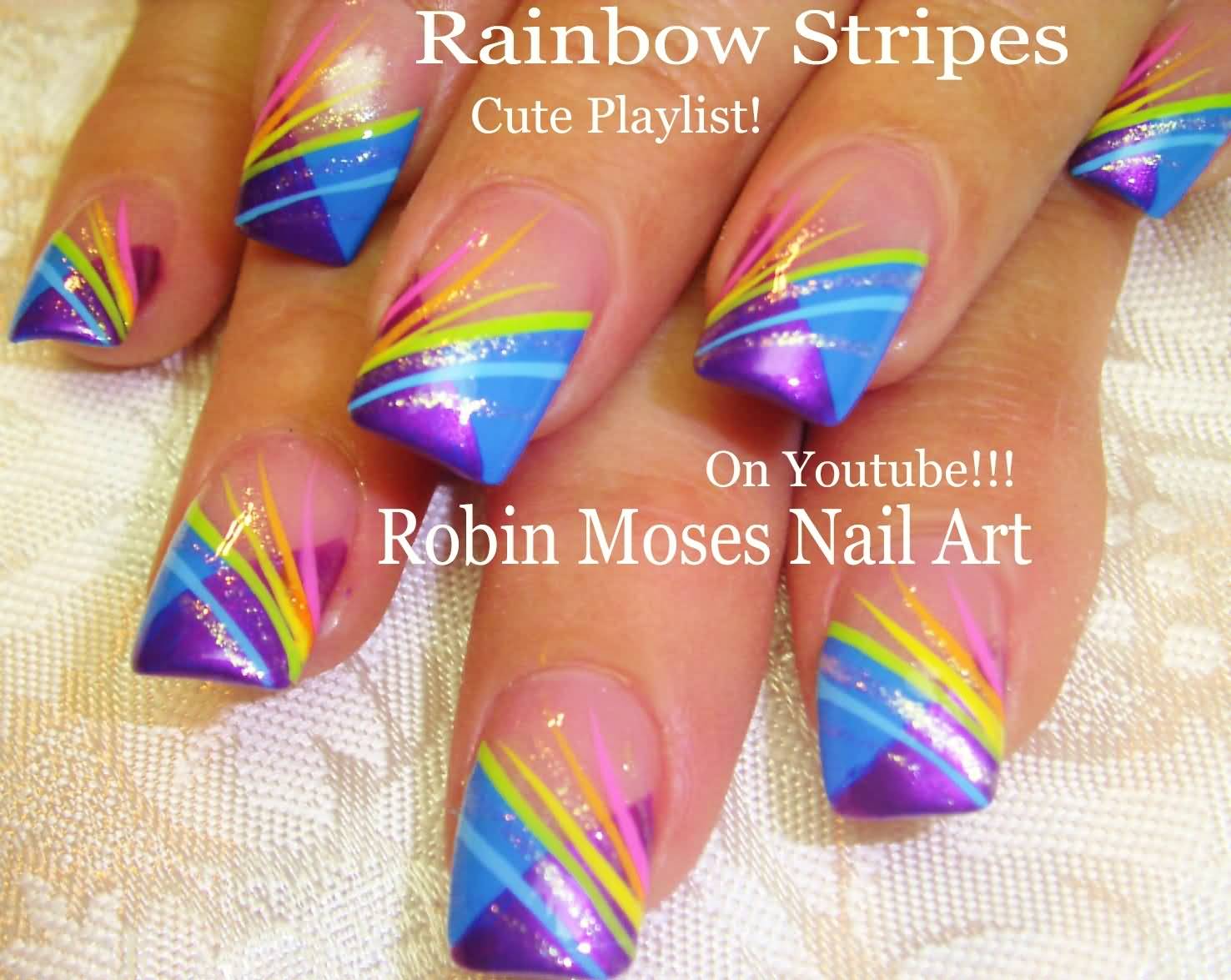 Rainbow Stripes Nail Art Design