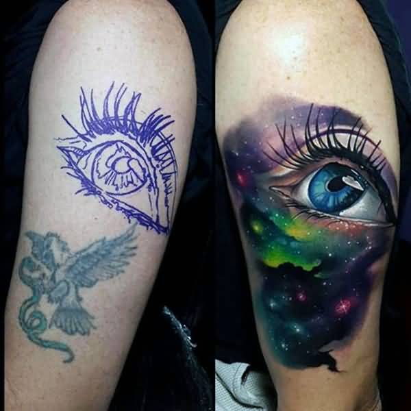 Realistic Eye Universe Tattoo On Half Sleeve