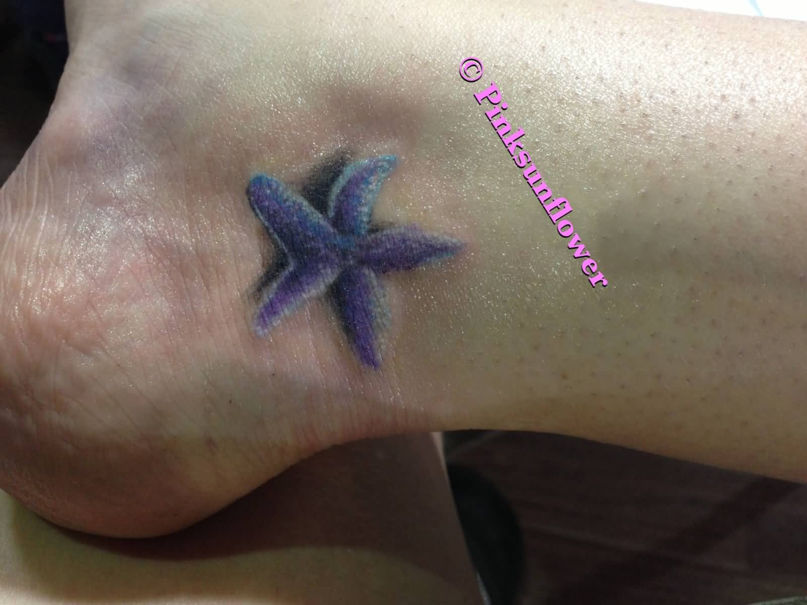 Realistic Purple Starfish Tattoo On Ankle