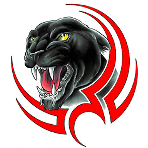 Realistic Roaring Panther Head With Red Tribal Design Tattoo Stencil
