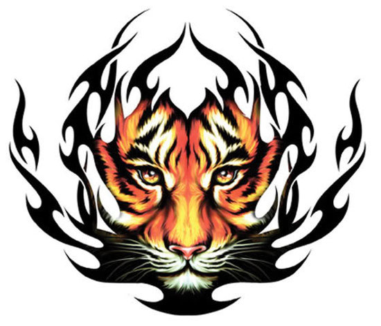Realistic Tiger Face From Tribal Tribal Design Tattoo