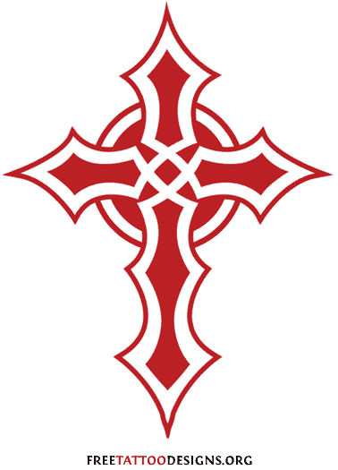 Red Color Tribal Cross Tattoo Design